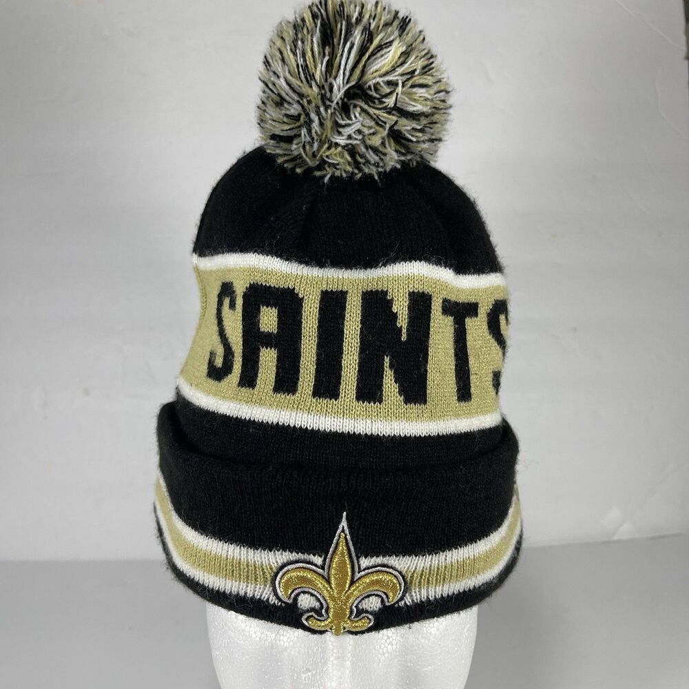 New Orleans Saints New Era Knit Beanie Hat Pom Fleece Lined Black Gold NFL